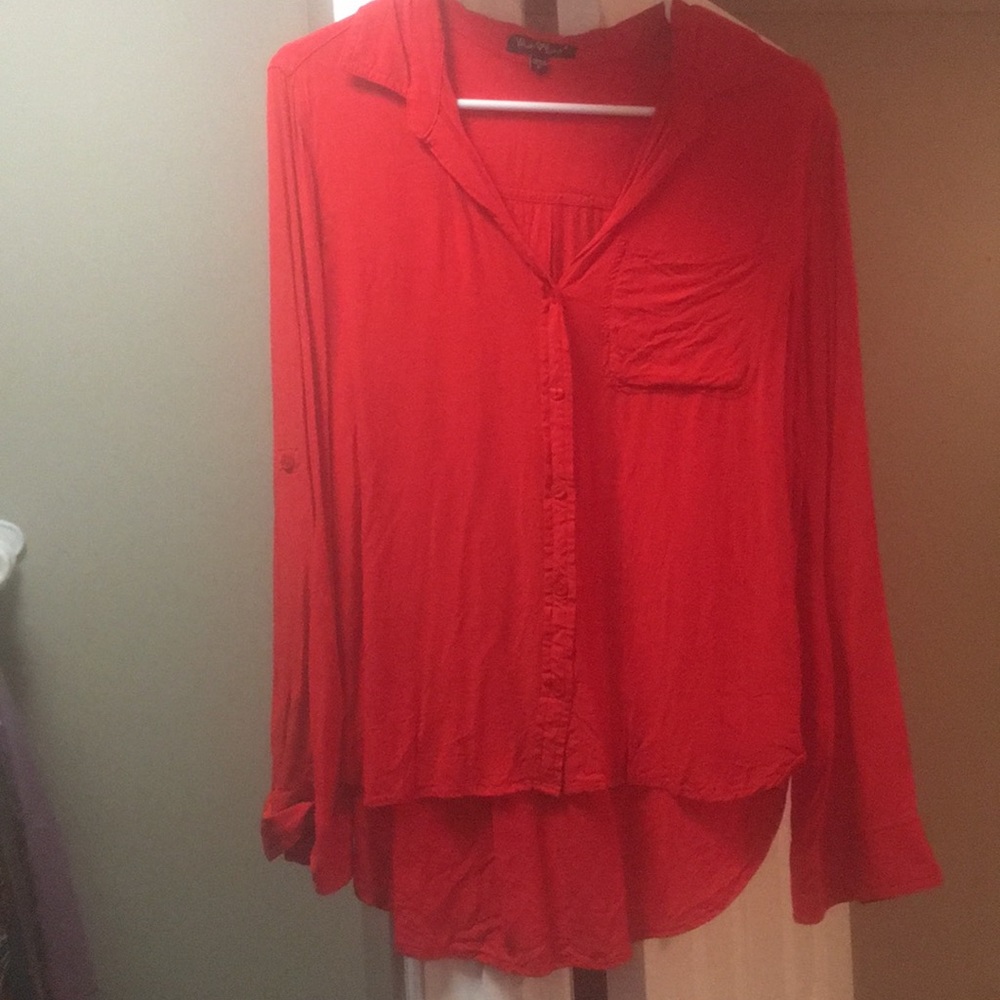 Red button down blouse